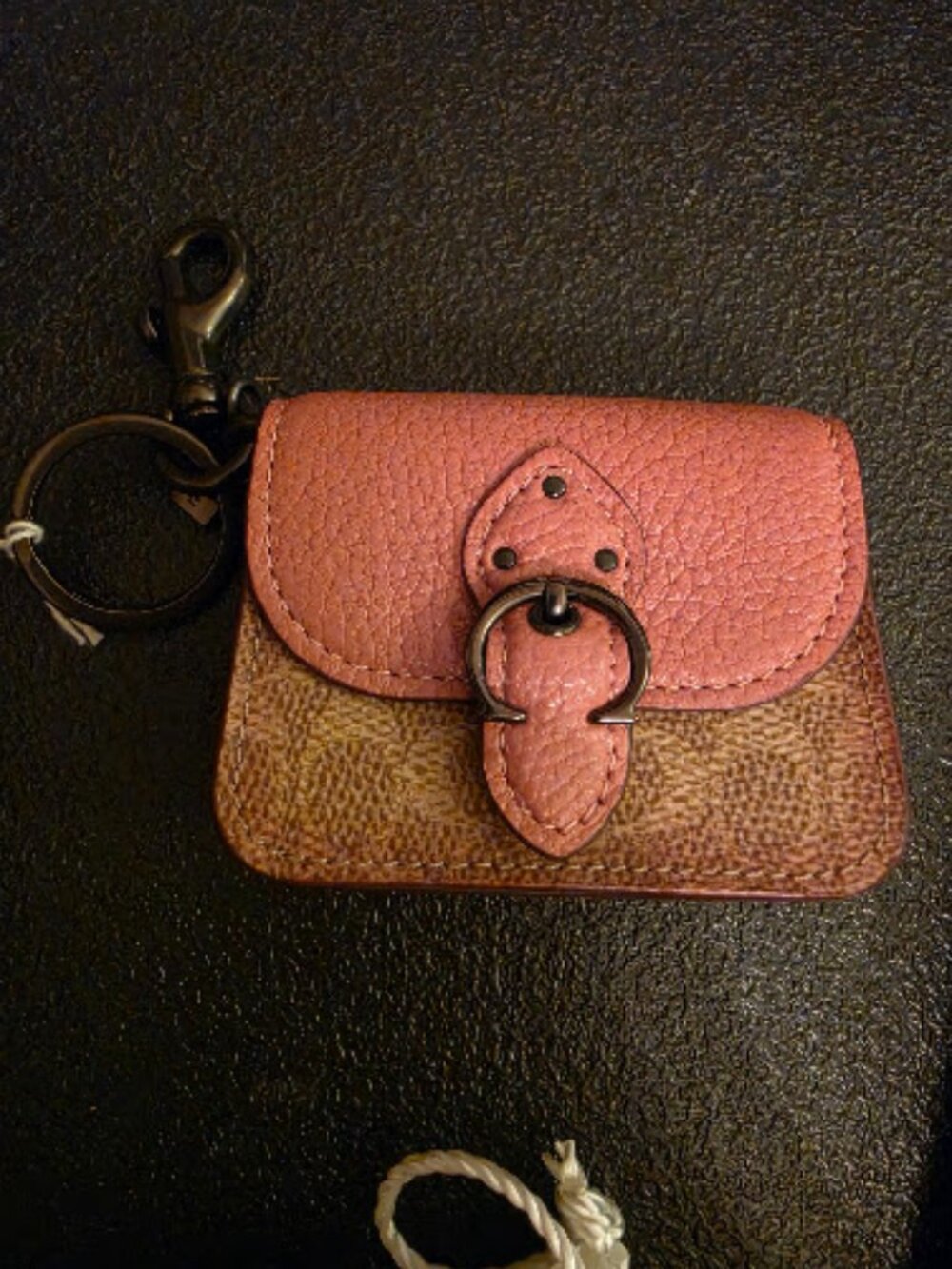 Authentic Coach Mini Flap Bag Charm Keychain Signature Canvas & Pink Leather